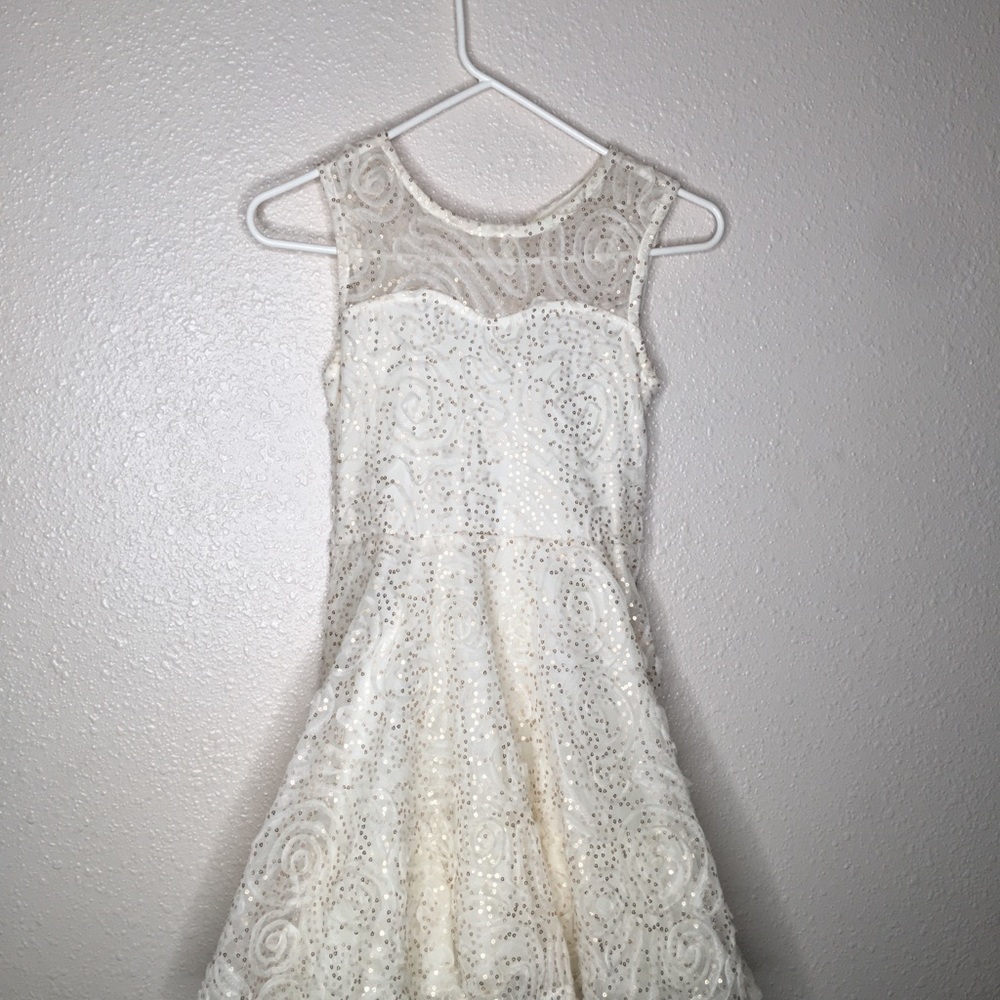 Beautees Off-White with Gold Sequence Girls Dress